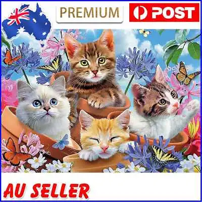$14.22 • Buy (DE5525) Diamond Painting Kit Four Cat In Flower Square Diamond Picture Handicra