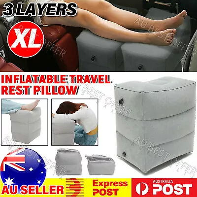 Travel Air Pillow Foot Rest Inflatable Cushion XL 3 Layers Car Leg Footrest AU • $13.99