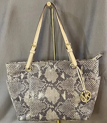 Michael Kors Beige Python Embossed Leather Top Zip Jet Set Tote Preloved • $75