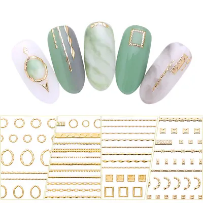 $1.42 • Buy 3D Gold Nail Stickers Adhesive Geometric Decals For Nail Art Phone Decoration