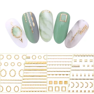 $1.42 • Buy 3D Gold Nail Stickers Adhesive Geometric Decals For Nail Art Phone Decoration