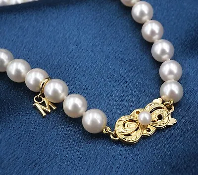 Mikimoto Pearl Logo Necklace 18k Gold Strand 22  6.5-7mm Authentic Box NG1516 • $4959.91