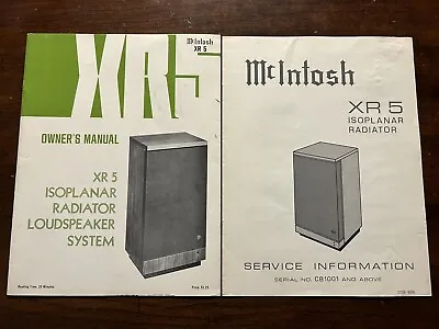 McIntosh XR5 Isoplanar Radiator Loudspeaker Service Information Owner's Manual • $24.99