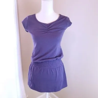 Lole Blouson Mini Dress XS Purple Merino Wool Athletic Smocked Waist Cap Sleeves • $23.99