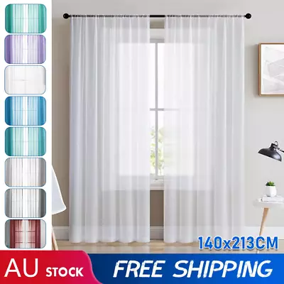 2 Panel Sheer Curtains Rod Pocket Window Sheer Voile Curtain Bedroom 140cmx213cm • $9.69