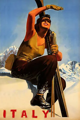 366557 Italy Snow Mountains Woman Sun Ski Vintage Art Decor Print Poster • $29.95