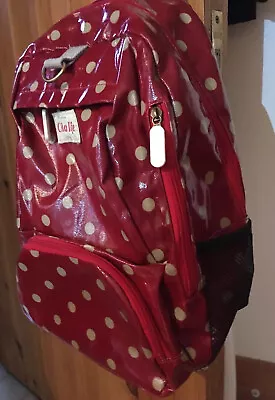 Fab Polka Dot Bright Red Backpack Bag/Oil Cloth Look/Retro/Spotty • £25