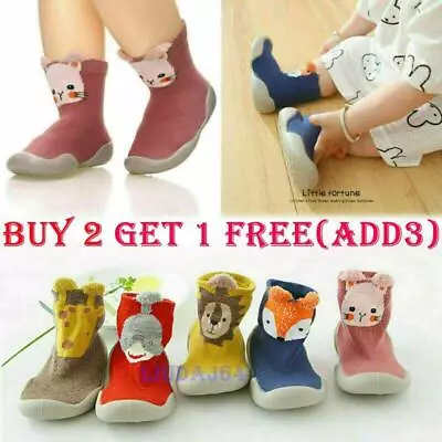 UK Kids Baby Girl Boys Toddler Anti-slip Slippers Socks Cotton Shoes Winter Warm • £4.83