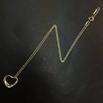 TIFFANY&CO. Silver 925 Elsa Peretti Open Heart Pendant Necklace/9X2302 • $1