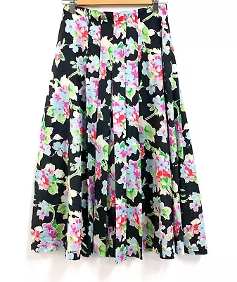 ARIES Paris Vintage Women 80s Pleated Midi Skirt Bold Floral Print Size 6 8 XS • $49