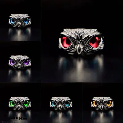 Retro Demon Eye Owl Women Men 925 Silver Lovers Animal Open Adjustable Rings • £3.99