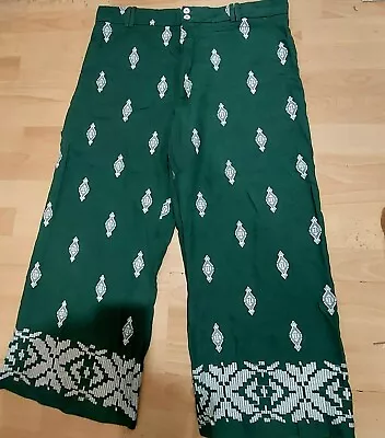 Zara Green Embroidered Trousers Culottes Size  XXL  Crop Flare. • £16.99