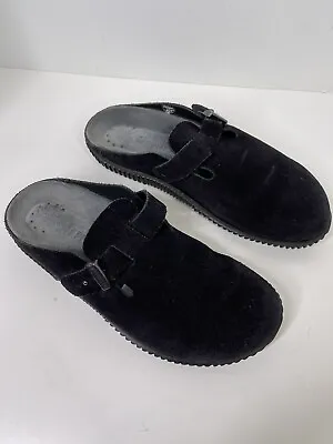 Mephisto Huguette Suede Clogs Size EU 38 Womens Black Buckle Slip On Mules • $34.95