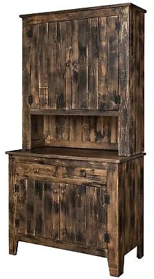Amish Rustic Kitchen Hutch Cabinet Vintage Look Aged Distressed Solid Wood • $1299