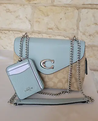 NWT Coach Tammie Shoulder Bag Signature/Leather Crossbody + Wallet SET (LT Teal) • $600.95