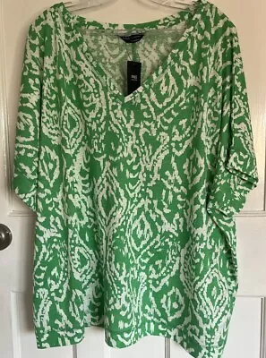 Pretty Marks & Spencer Green And White Patterned Linen Blend Top - Size 24 - New • £10.75