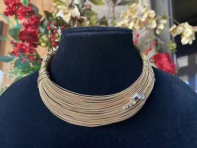 Authentic Vintage Christian Lacroix Gold Plated Wire Crystal Collar Necklace • $1100