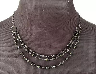 Multistand Multi Strand Necklace Black Faceted Beads Adjustable Black Chain • $10.99