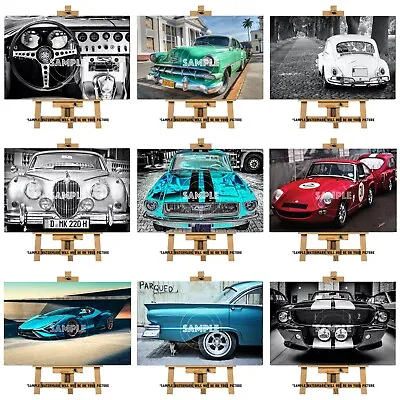 Classic Car Canvas Pictures Sports Car Canvas Pictures Framed Car Wall Hangings • £22.58