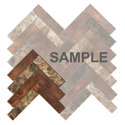 Anitque Copper Emperador Stone Marble Herringbone Mosaic Tile Kitchen Backsplash • $3.99