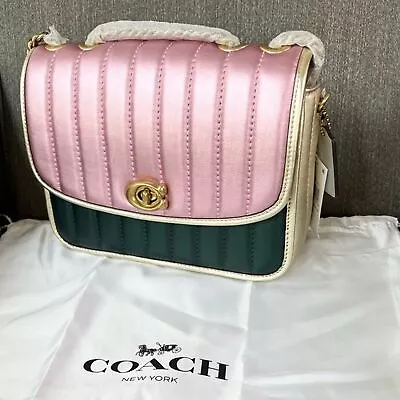 Coach Madison Shoulder Bag With Colorblock Quilting New Pink Green Gold Leather • $616.73