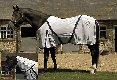MESH FLY RUG Rhinegold Detachable Full Neck Combo Horse Rug White UV Protection • £31