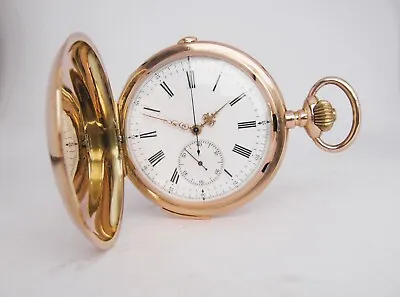 Antique Quarter Repeater Chronograph 14k Solid Gold Pocket Watch Fully Serviced • $4791.52