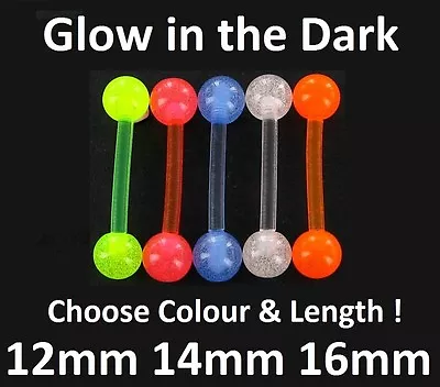 £1.60 • Buy Flexi Tongue Bar - Glow In The Dark - Choose Colour & Length: 12mm 14mm 16mm  