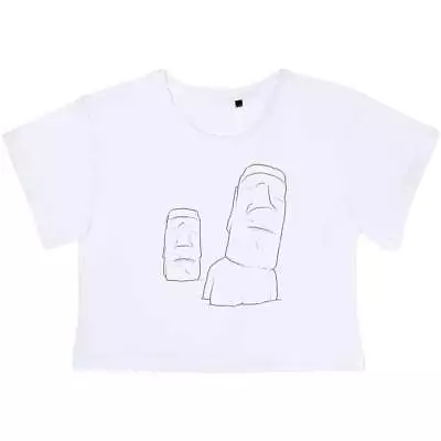 'Easter Island Head Pair' Women's Cotton Crop Tops (CO040537) • $15.15