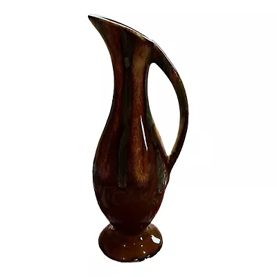 Vintage Dryden Arkansas Pottery Bud Vase Handle Glossy Tan Brown Green Drip 7” • $24.99