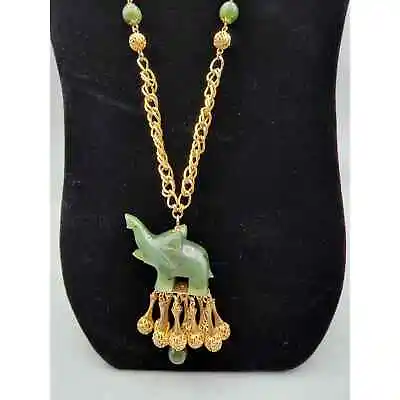 Vintage Jade Elephant Tassel Necklace  • $130