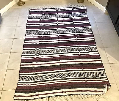 Mexican Falsa Blanket. Cotton Mexican Blanket Maroon Throw Yoga Boho. • $24.99