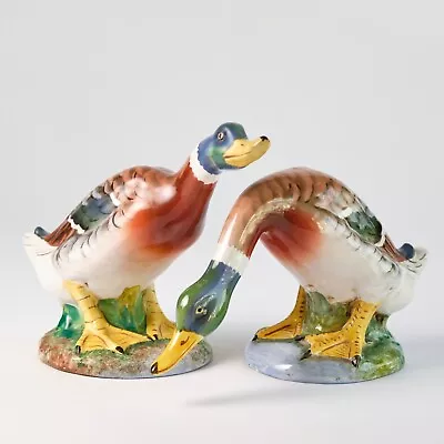 Pair Ugo Zaccagnini Italian Majolica Ducks Vintage Birds Handpainted Pottery • $45