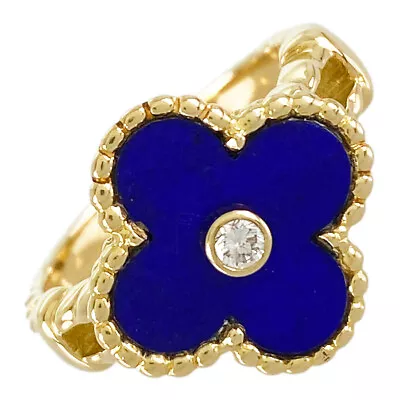 Van Cleef & Arpels Vintage Alhambra Yellow Gold Lapis Lazuli Diamond Ring • $3540