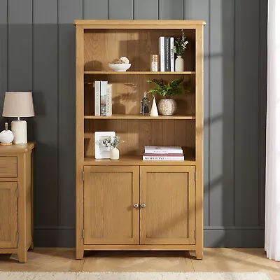 Cotswold Rustic Smoked Oak Tall Wide Bookcase With 2 Door Cupboard • £499