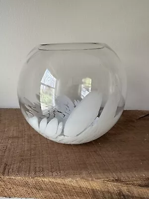 Vintage Vilusi Glass Clear/White Fish Bowl Vase • $30