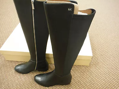 New Michael Kors Bromley Flat Black Leather Stretch Boot 40F9B0FBEL Size 5.5 M • $69.95