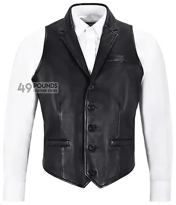 Men's Real Leather Waistcoat Black Party Fashion Classic Designer Soft Napa 3530 • £35.70