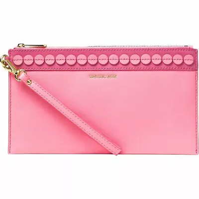 NEW! Michael Kors ANALISE Large Genuine Leather Zip Clutch-Rose/Tulip • $142.49