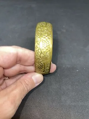 Vintage Brass Bangle Cuff Bracelet With Etched Floral Design • $9.99