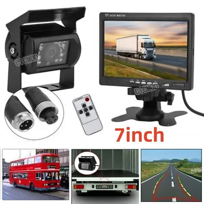 Car Reversing Camera 4 Pin + 7  LCD Monitor Truck Bus Van Rear View Kit 12V-24V • £38.99