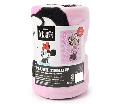 Disney Minnie Mouse Pink Dreamer Unicorn Striped Fleece Throw Blanket • £24.10