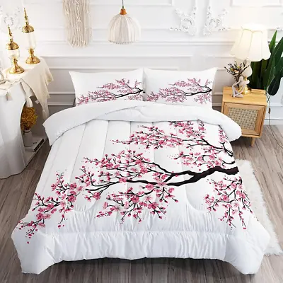 Romantic Asian Cherry Blossom Sakura Flower Branches Comforter Set For Girls Kid • $140.44