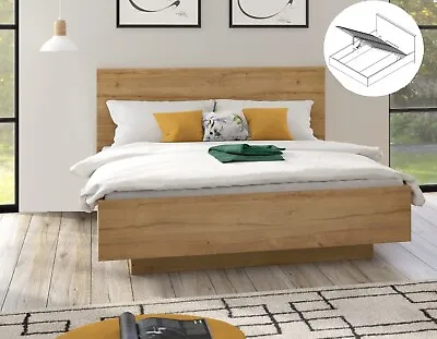 Euro King Bedframe Ottoman Storage 160cm Lift Up Bed Waterford Oak Effect Maio • £679.95