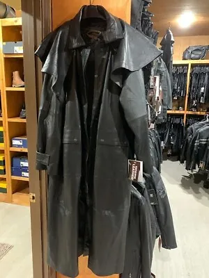 New Men’s Black Leather Duster • $309