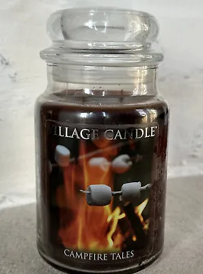 NEW HTF Village Candle CAMPFIRE TALES Large Glass Jar Marshmallow Chocolate Food • $44