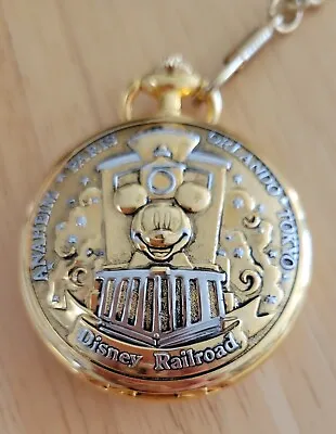 Disney Time Works Pocket Watch W/SOUND Train Mickey Mouse Gold WDW Disneyland • $140