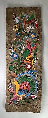 Vintage Mexican Folk Art Amate Bark Painting Bright Colorful Wall Hanging 8x23” • $48.51