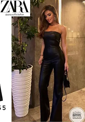 Nwt Zara Strapless Faux Leather Jumpsuit M $70   7901 • $29.99