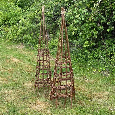 £24.99 • Buy Rustic Spiral Willow Garden Obelisk 1.2m Climbing Plant Support Trellis Set Of 2